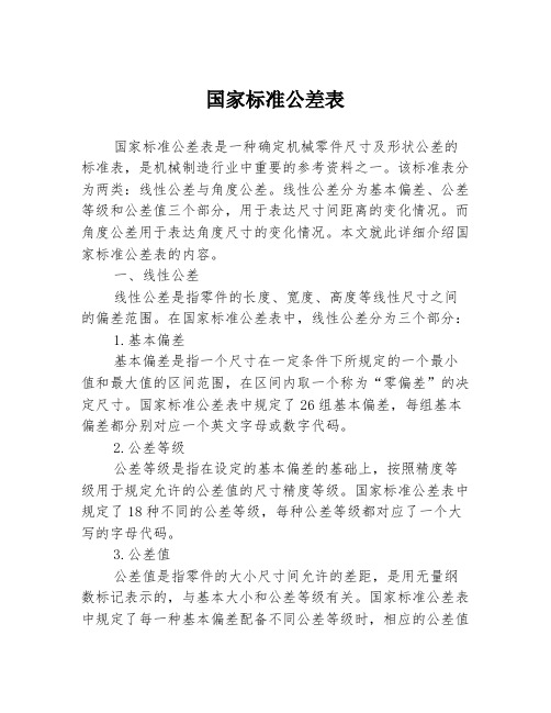 国家标准公差表