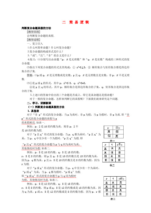 最新-高中数学《复合命题真假》教案 苏教版选修1-1 精品