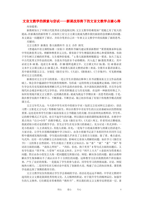 初中语文教学论文 文言文教学的探索与尝试——新课改形势下的文言文教学点滴心得