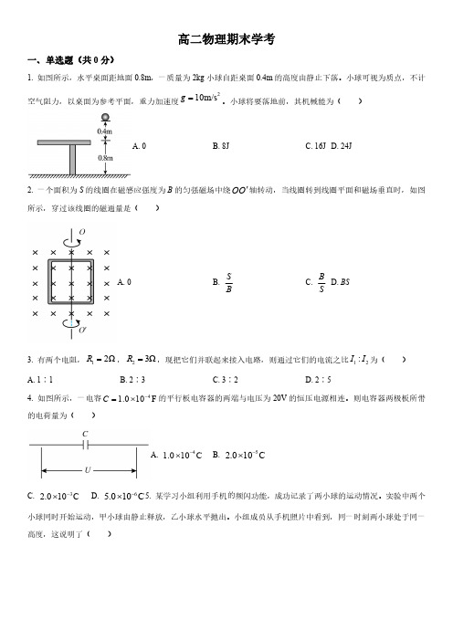 2022-2023学年广东省广雅中学高二上学期1月期末考试物理试卷含详解