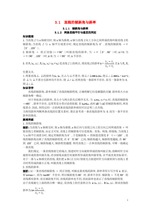 高中数学第三章直线与方程3.1直线的倾斜角与斜率知识导航学案人教A版必修2