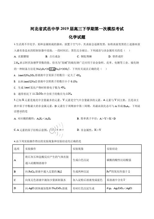 河北省武邑中学2019届高三下学期第一次模拟考试化学试题(原卷版)