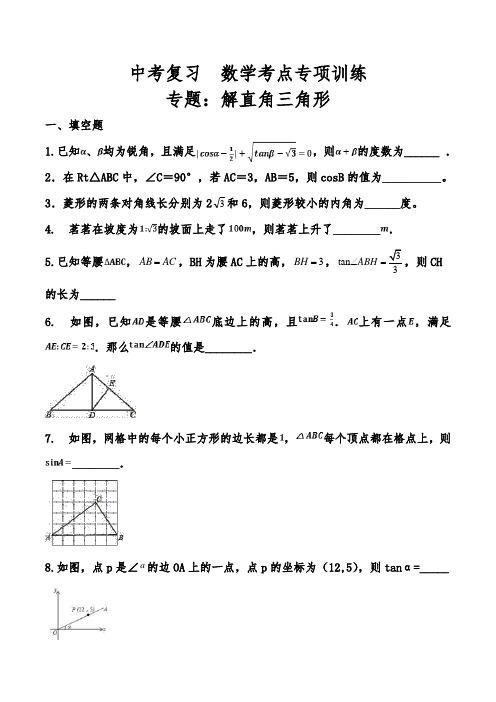 中考复习  数学考点专项训练—专题：解直角三角形(含答案)