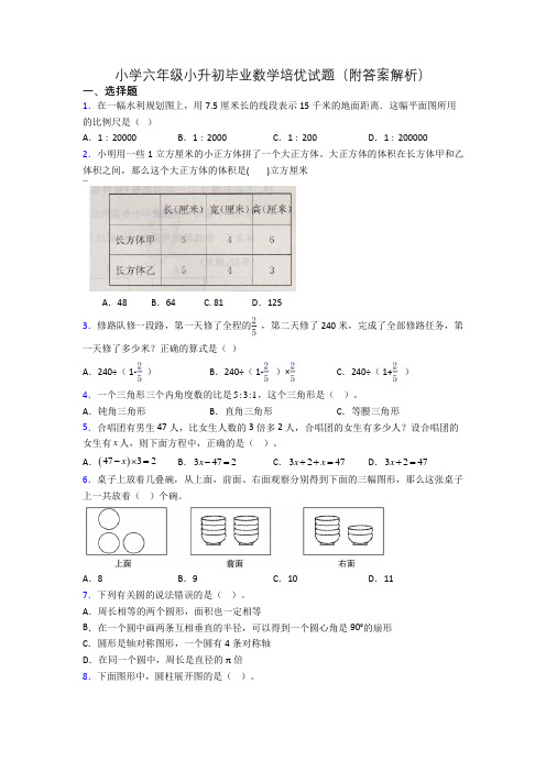 小学六年级小升初毕业数学培优试题(附答案解析)