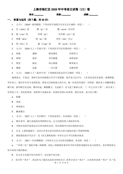 上海市徐汇区2020年中考语文试卷(II)卷