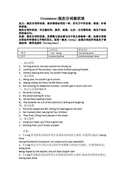 高中英语必修四Unit4BodyLanguage现在分词作状语教案