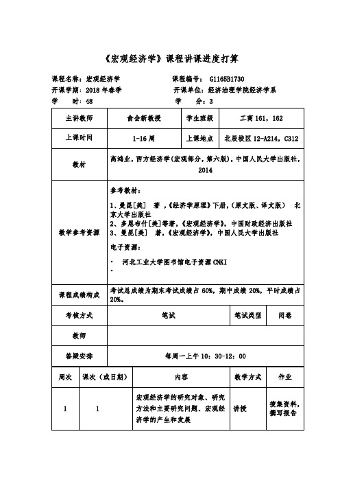 宏观经济学课程讲课进度打算