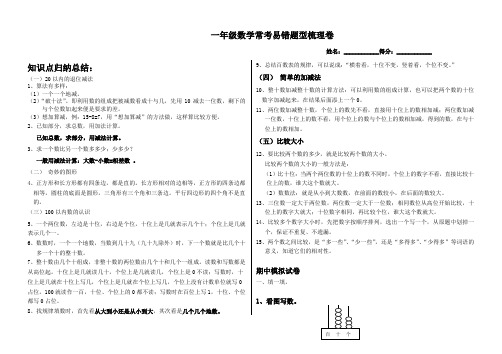 一年级数学常考易错题型梳理卷(含答案)