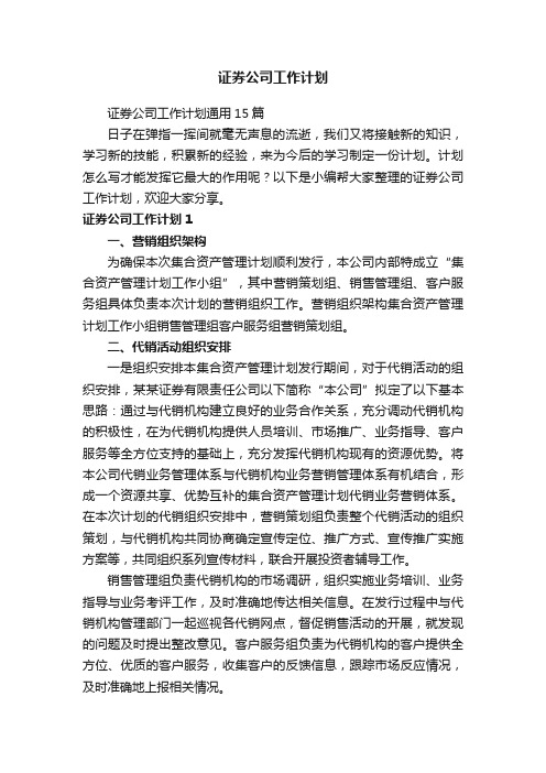 证券公司工作计划