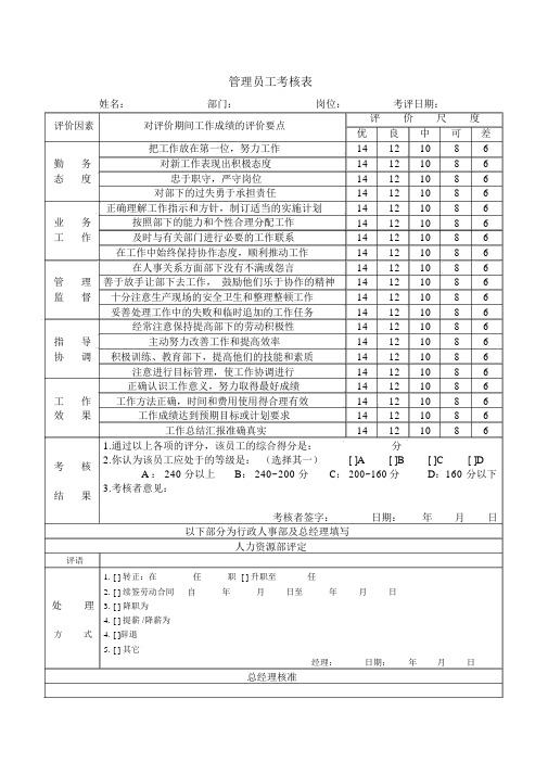 管理员工考核表