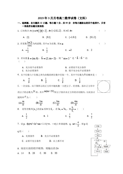 贵州贵阳清镇北大培文学校高二3月月考数学(文)试卷 含答案