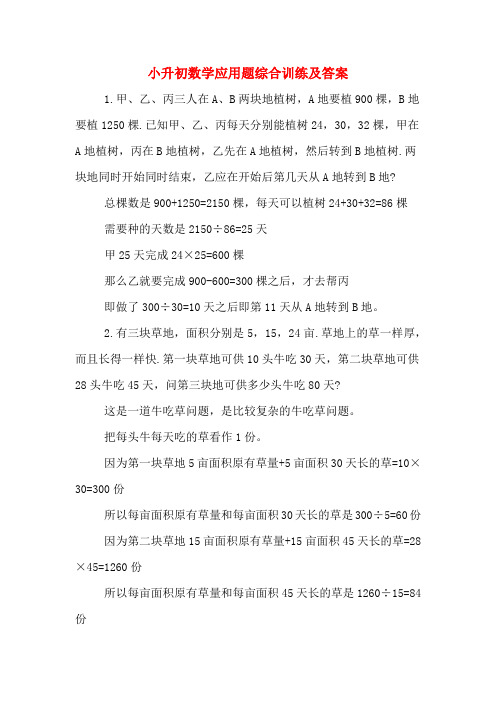 小升初数学应用题综合训练及答案