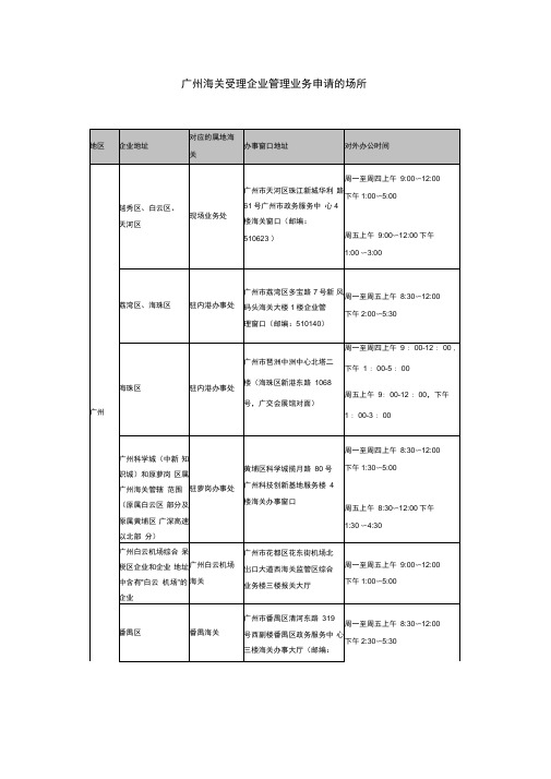 广州海关受理企业管理业务申请的场所