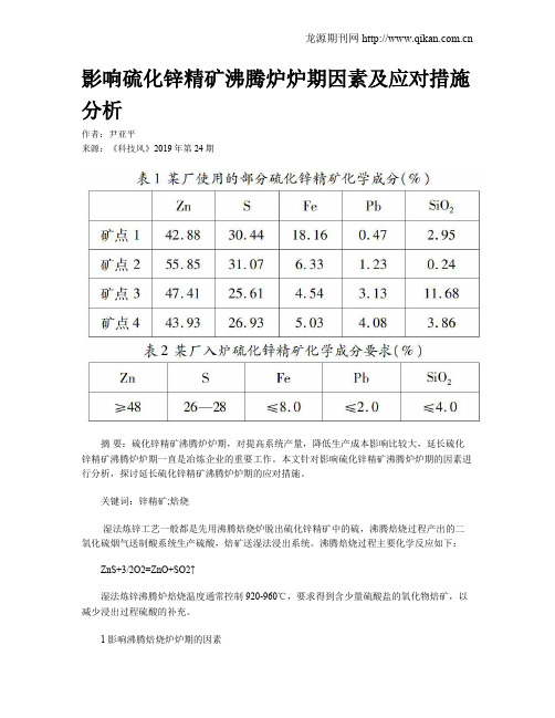 影响硫化锌精矿沸腾炉炉期因素及应对措施分析