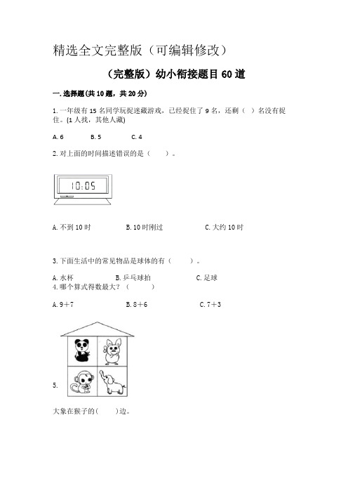 (完整版)幼小衔接题目60道完整版精选全文