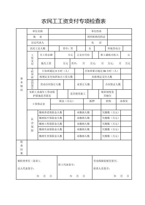 农民工工资支付专项检查表