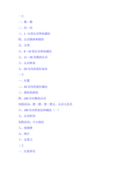 人教版小学数学实验教材一至六年级目录