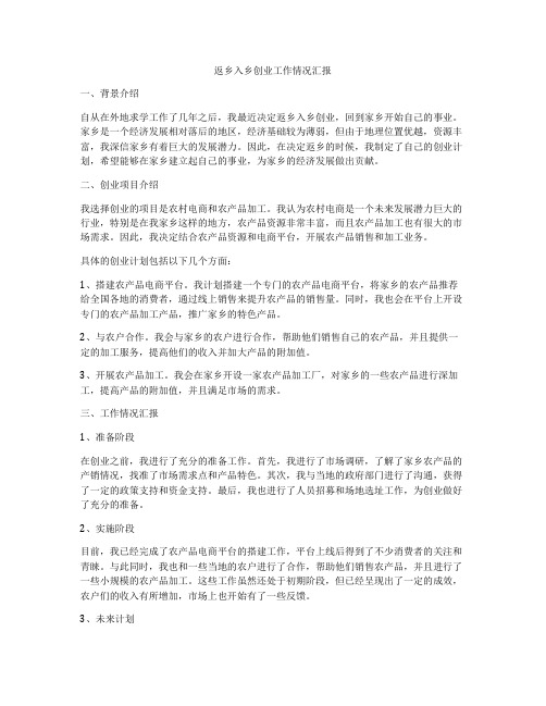 返乡入乡创业工作情况汇报