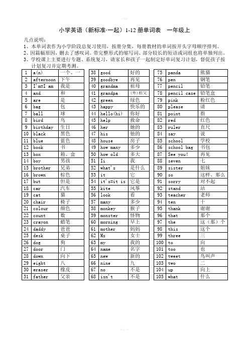 小学新标准英语单词表