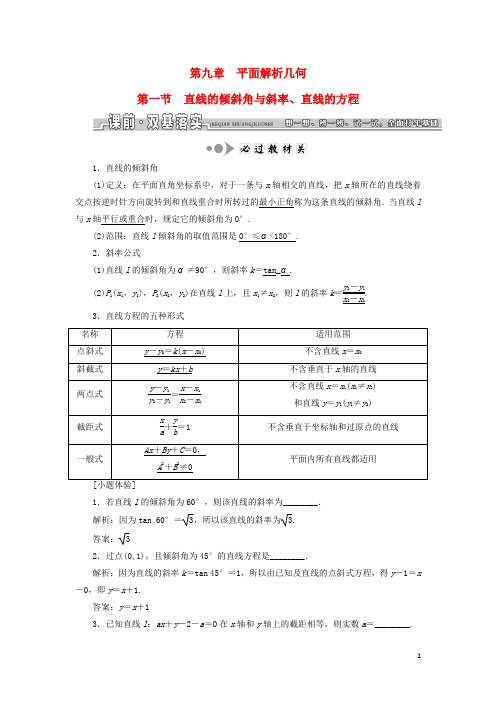 【三维设计】(江苏专用)2017届高三数学一轮总复习 第九章 平面解析几何课时跟踪检测 理