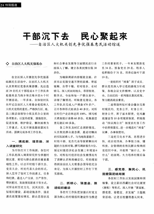 干部沉下去民心聚起来--自治区人大机关创先争优强基惠民活动综述