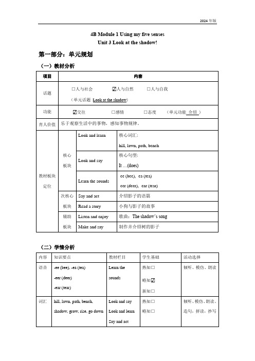 Using my five senses   Look at the shadow  表格式教案