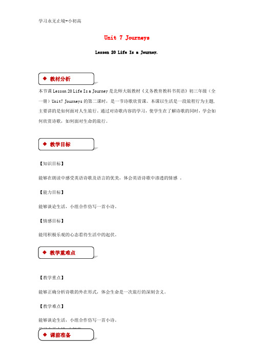【精品学习】九年级英语全册Unit7JourneysLesson20LifeinaJourney教案