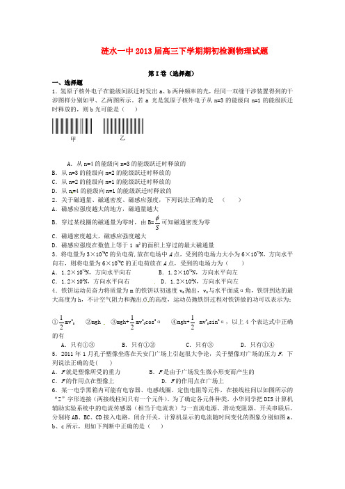 江苏省淮安市涟水县高三物理下学期期初检测试题新人教版