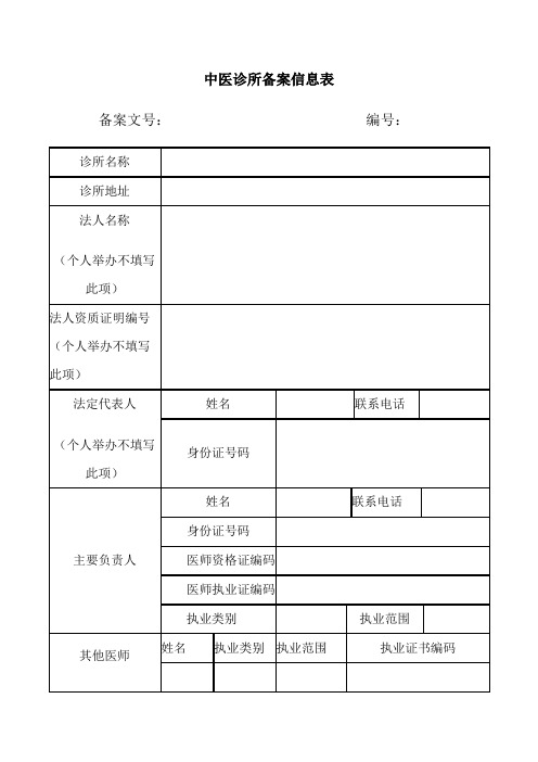 中医诊所备案信息表