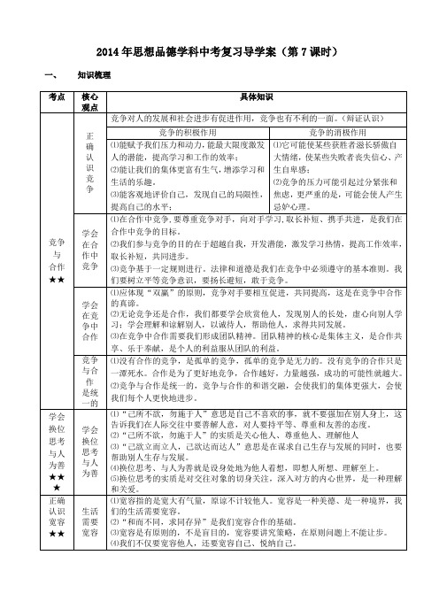 2014年思想品德学科中考复习学案7