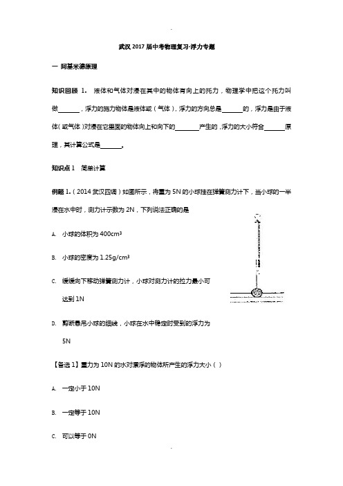 武汉2017届中考物理复习-浮力专题