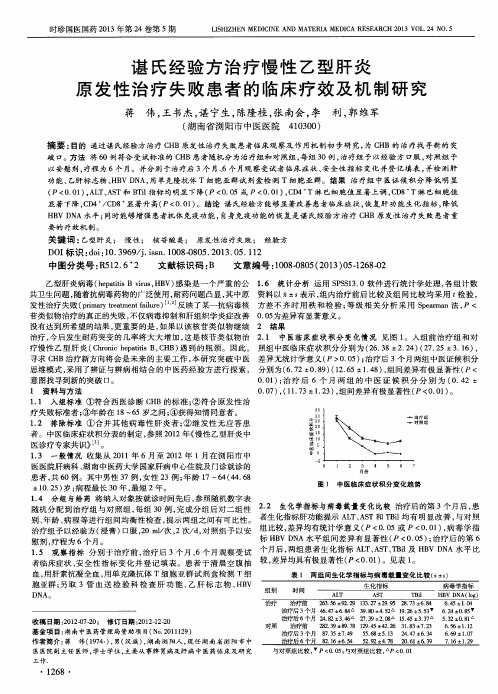 谌氏经验方治疗慢性乙型肝炎原发性治疗失败患者的临床疗效及机制研究