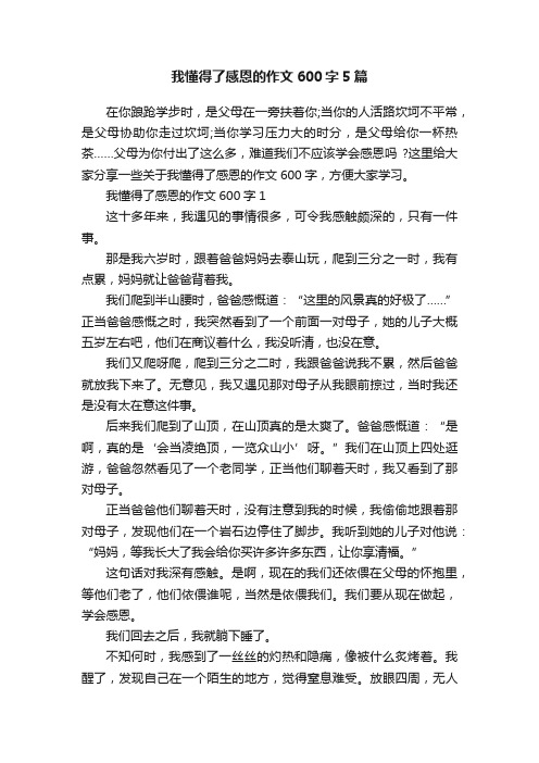 我懂得了感恩的作文600字5篇