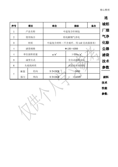 滤袋技术参数