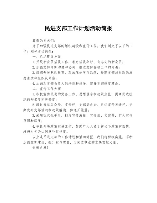 民进支部工作计划活动简报