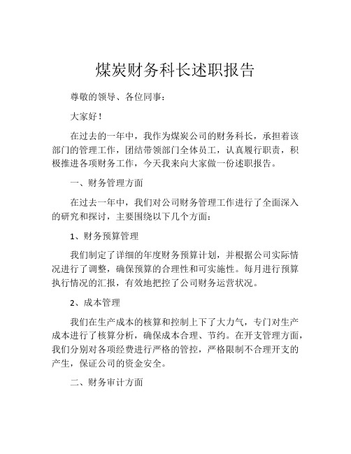 煤炭财务科长述职报告