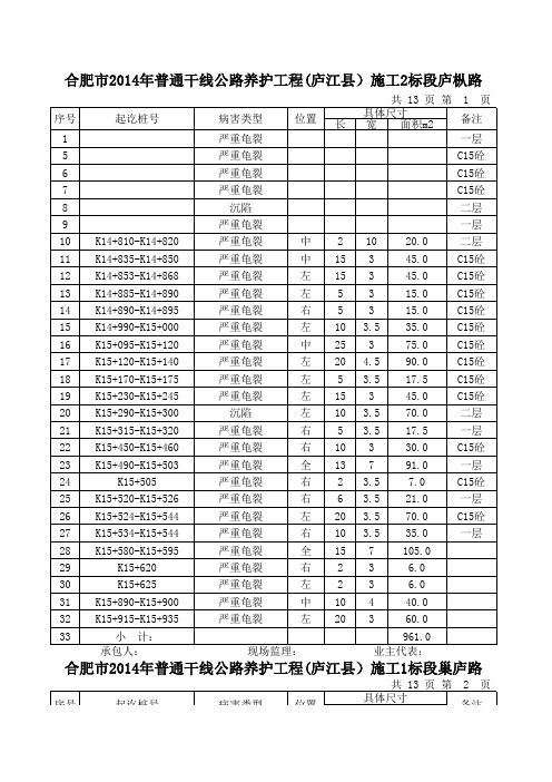 路面病害调查表