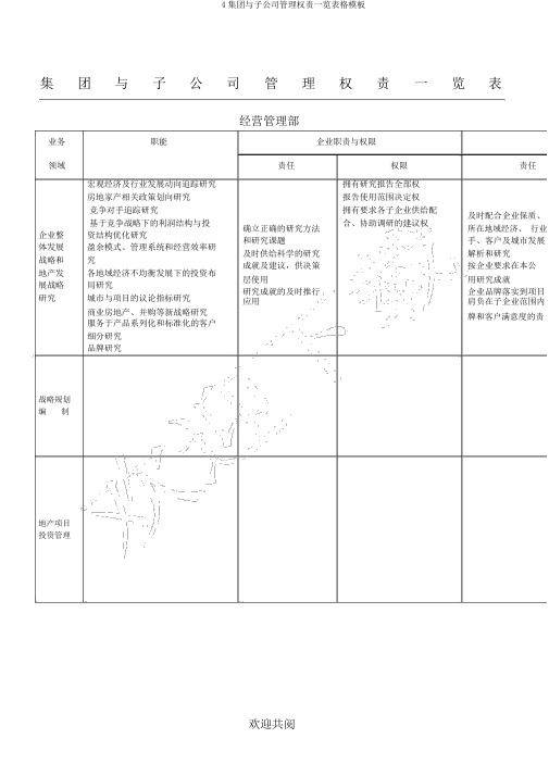 4集团与子公司管理权责一览表格模板