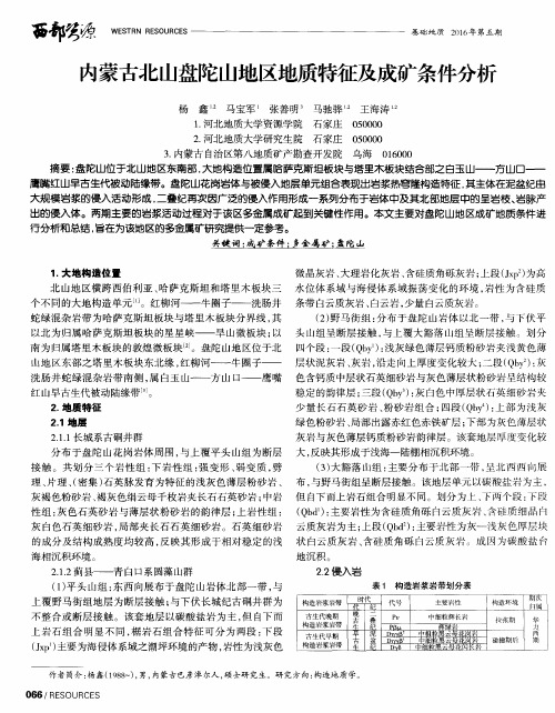 内蒙古北山盘陀山地区地质特征及成矿条件分析