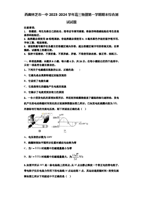 西藏林芝市一中2023-2024学年高三物理第一学期期末综合测试试题含解析