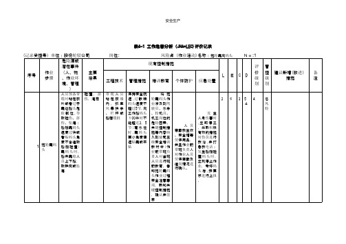  工作危害分析LEC评价记录 安全生产规范化资料