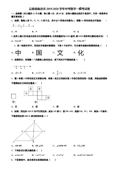 云南省临沧市2019-2020学年中考数学一模考试卷含解析