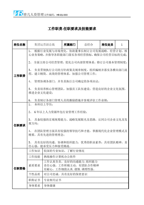 集团运营副总裁工作职责和任职要求模板