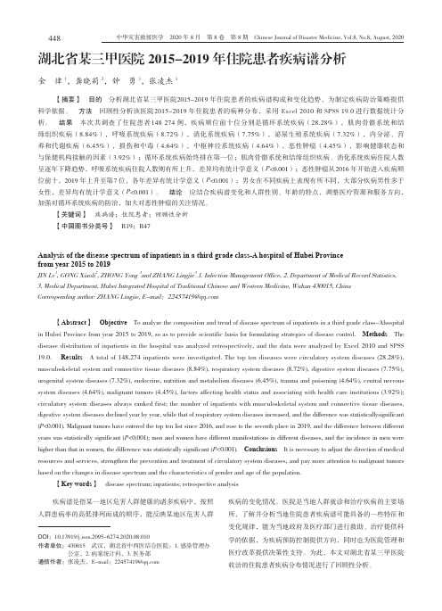 湖北省某三甲医院2015-2019年住院患者疾病谱分析