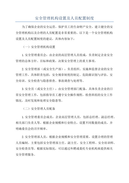 安全管理机构设置及人员配置制度