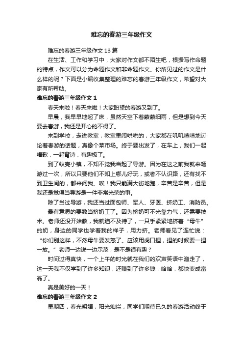 难忘的春游三年级作文13篇