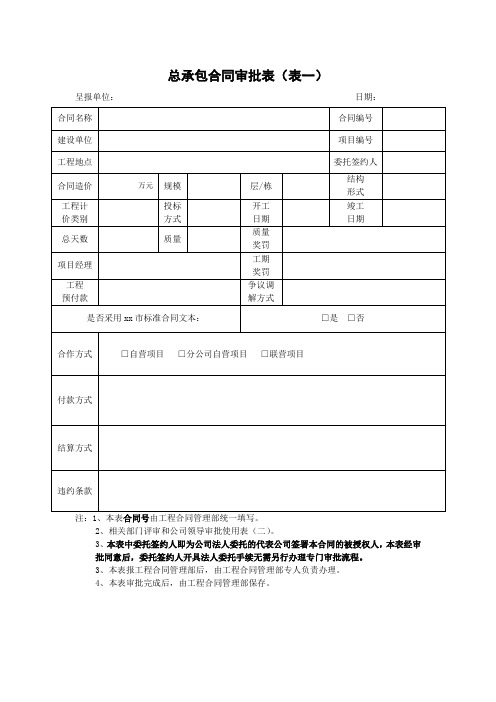 总承包合同审批表