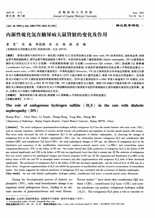 内源性硫化氢在糖尿病大鼠肾脏的变化及作用(英文)