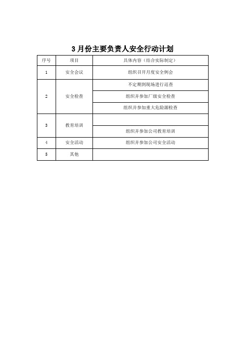 主要负责人月度安全计划、记录及考核