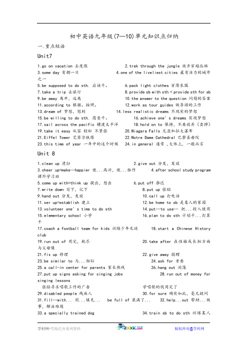 九年级上册英语重点短语+句式